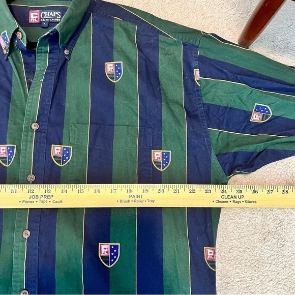 Ralph Lauren Chaps Button Up Shirt Mens L Blue Green Stripe Pocket Long Sleeve - Picture 9 of 9